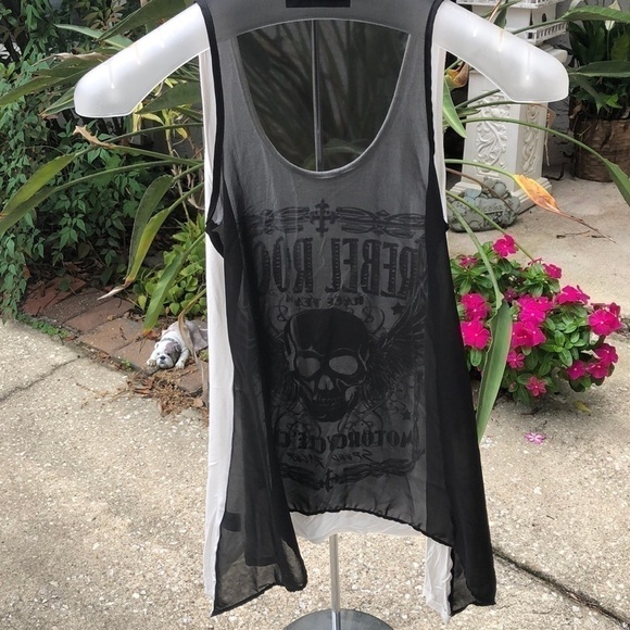 𝅺SEXY sheer motorcycle skulll rock shirt blouse by Voice of California - Picture 3 of 9
